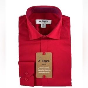 A-llegro Men's Dress Shirt Red Convertible Cuff Slim Fit Sizes 14.5 - 17.5